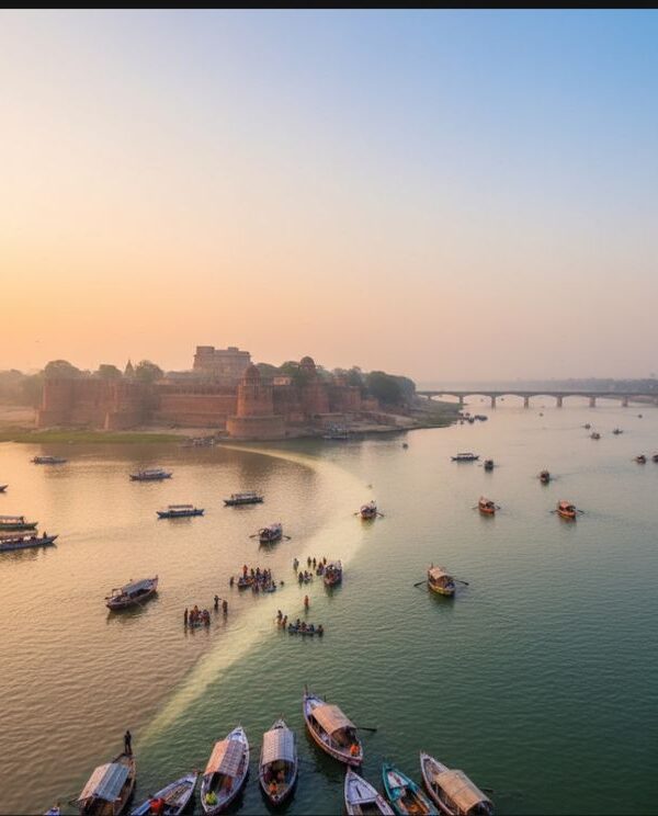 Triveni Sangam Prayagraj holy dip Varanasi tour