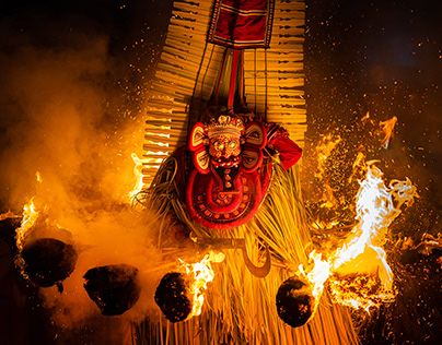 Traditional kavu shrine Theyyam performance Kerala